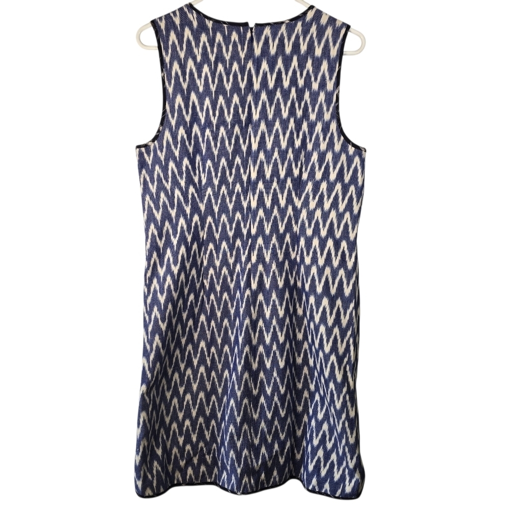 J. Crew Women's Sleeveless Shift Dress  Blue And White Ikat V-Neckline Size 10 - Picture 3 of 15